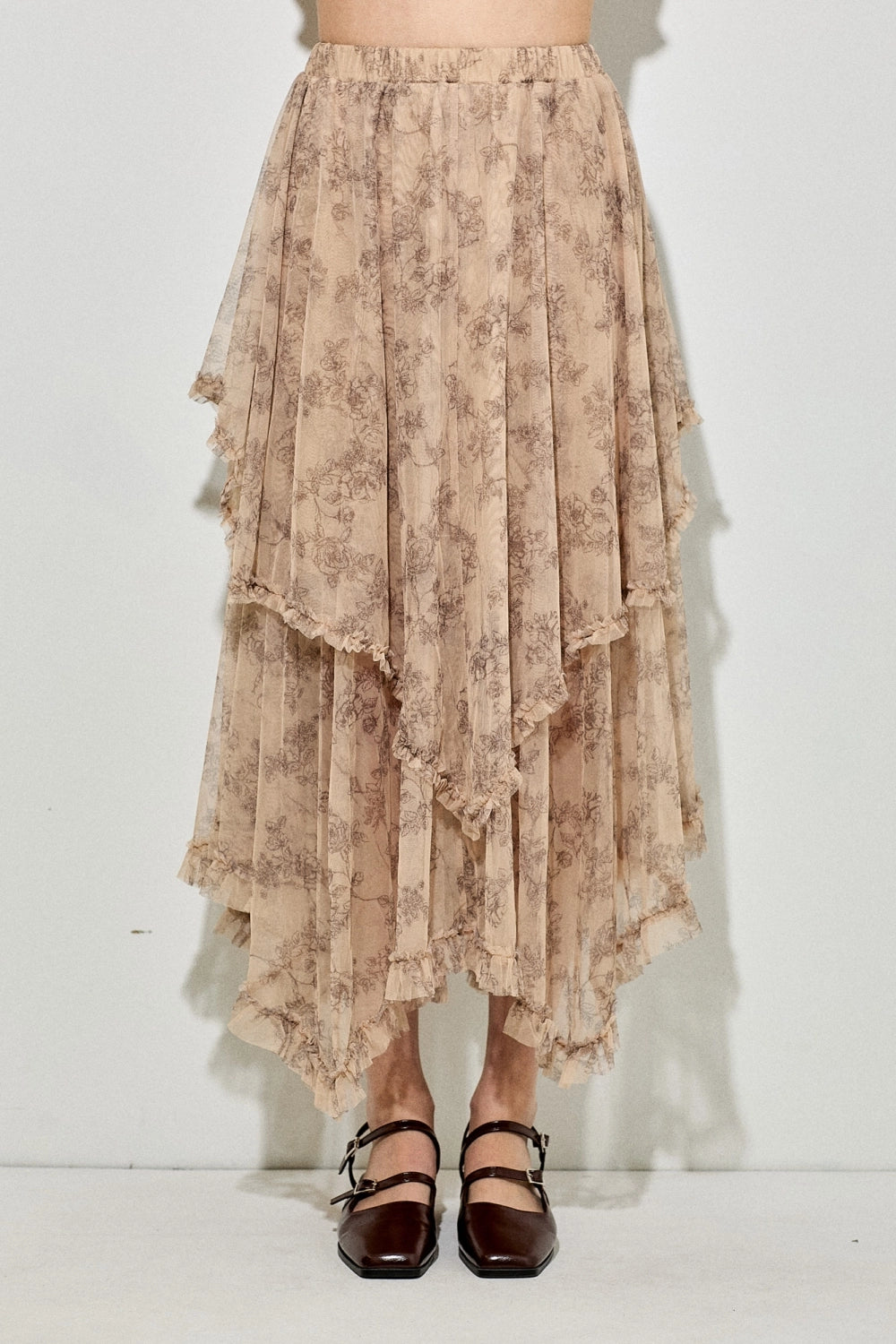 Floral Print Sheet Midi Skirt
