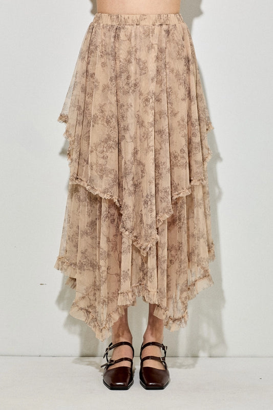 Floral Print Sheet Midi Skirt