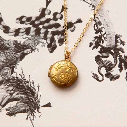 Vintage Mini Round Floral Locket Necklace