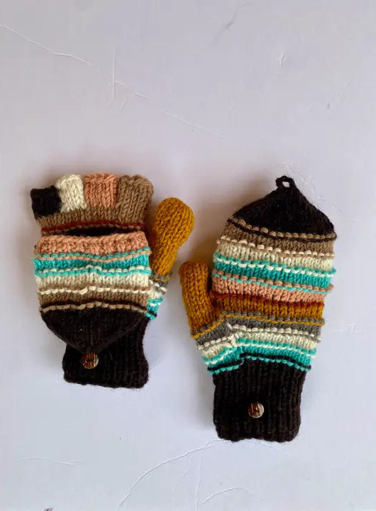 Brown + Turquoise Fleece Lined Glitten