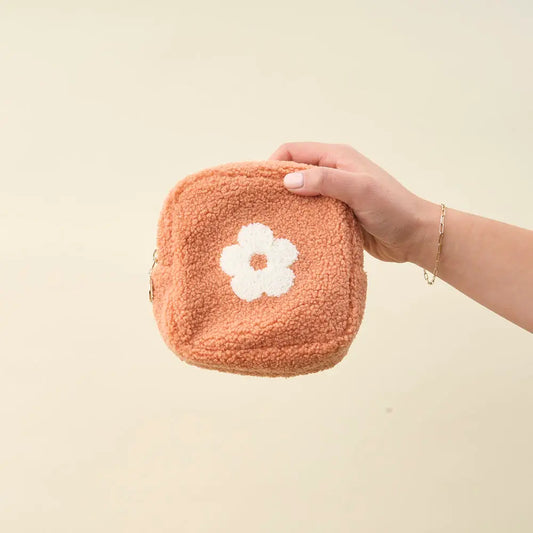 Teddy Pouch-Square Flower Peach