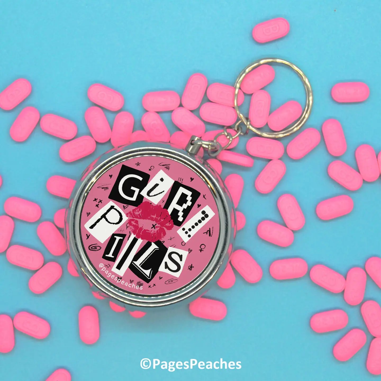 Girl Pills Pill Case Keychain