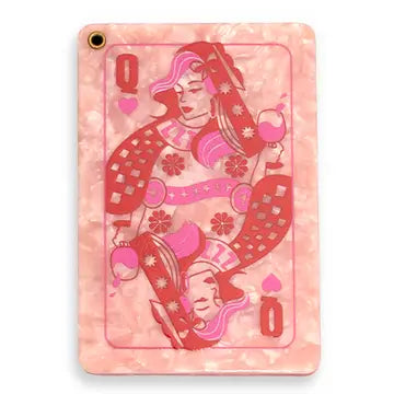 Swing-Hinge Folding Compact Mirror - Queen of Hearts - Pink