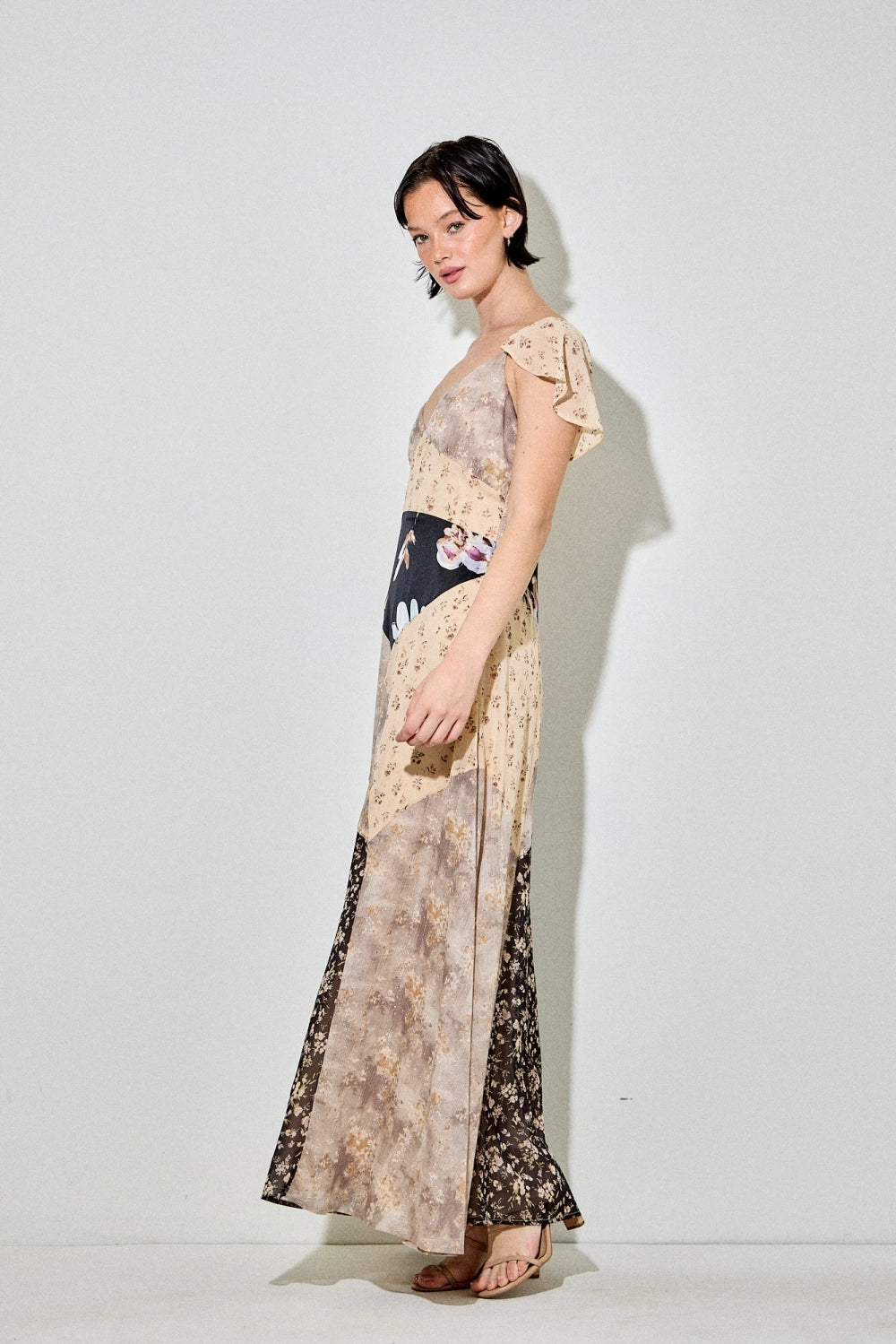 Multi Floral Print Midi Dress