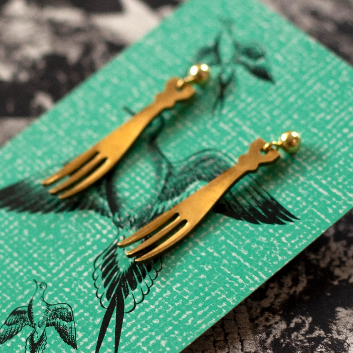 Vintage Brass Fork Charm Earrings