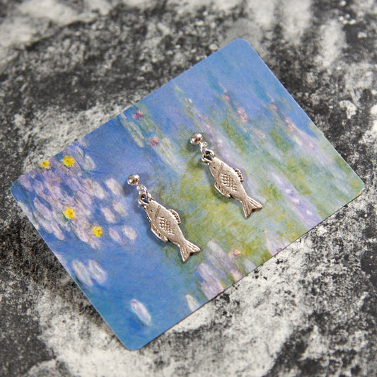 Vintage Silver Fish Charm Earrings