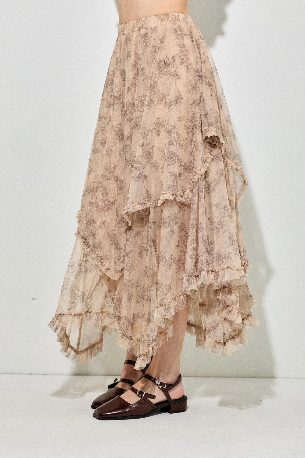 Floral Print Sheet Midi Skirt